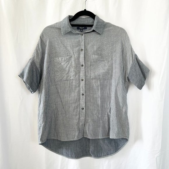 Madewell Navy Oversized Boxy Cotton Courier Shirt in Lilydale Stripe Sz XS - Picture 1 of 13